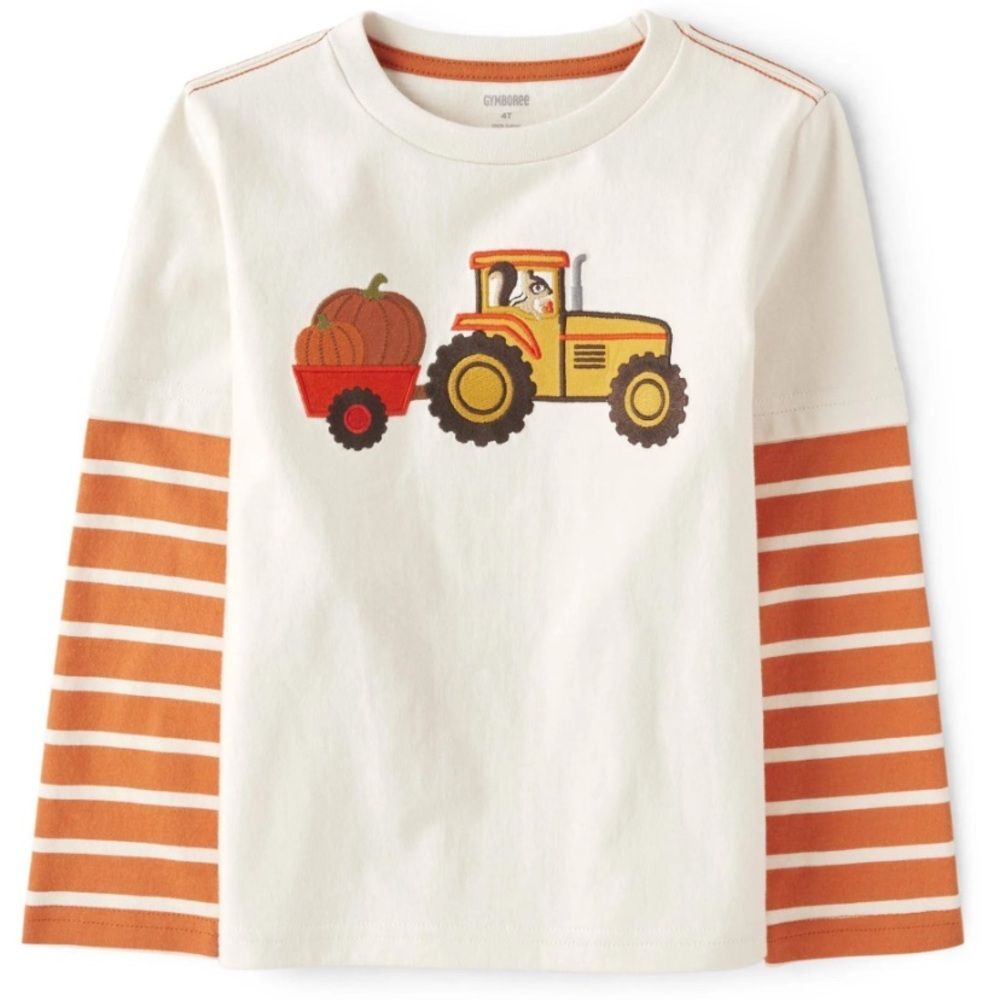 NEW Gymboree Boy Embroidered Tractor Layered Top Shirt Fall Lil' Pumpkin Size 10